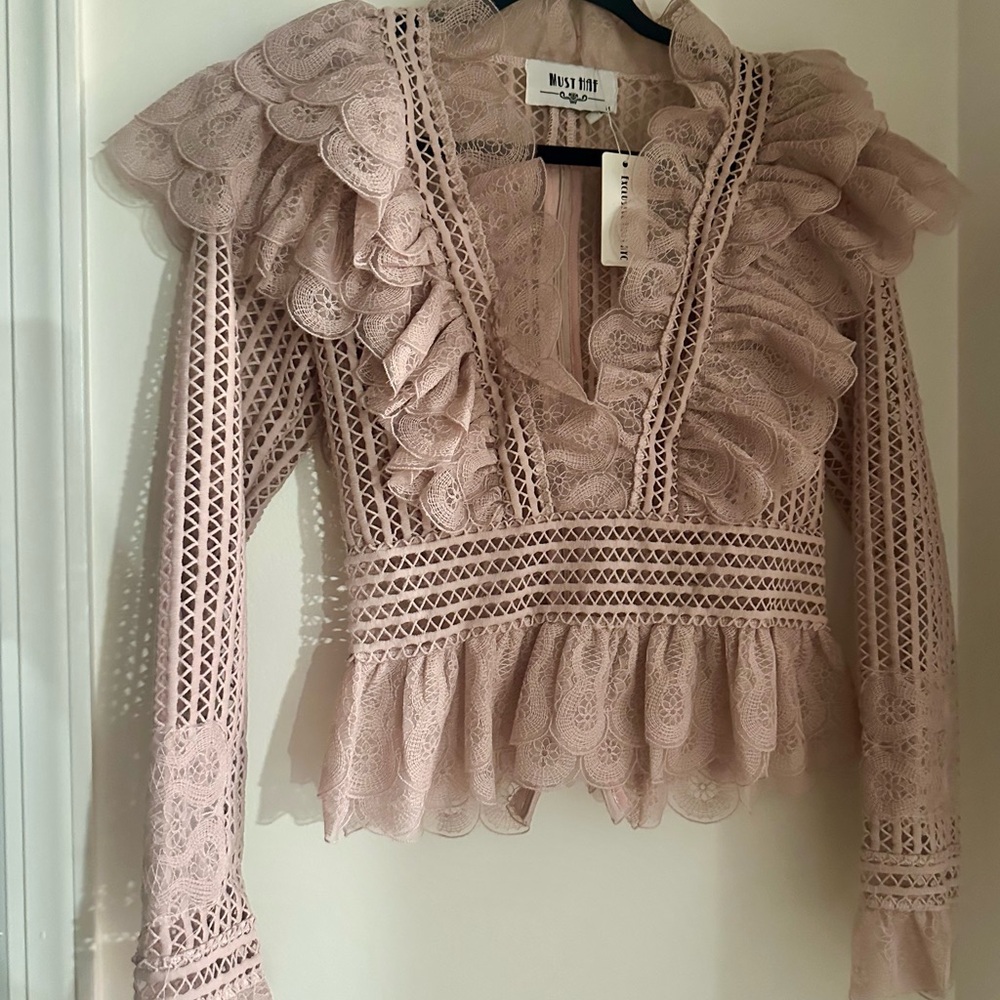 Aubrey Blush Lace Ruffle Blouse